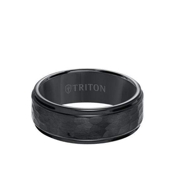 Triton 8MM Tungsten Carbide Ring - Hammered Center and Step Edge