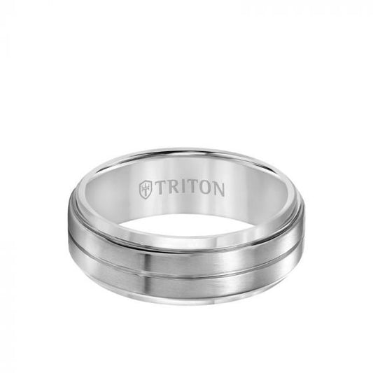 Triton 8MM Titanium Ring - Horizontal Center Cut and Step Edge