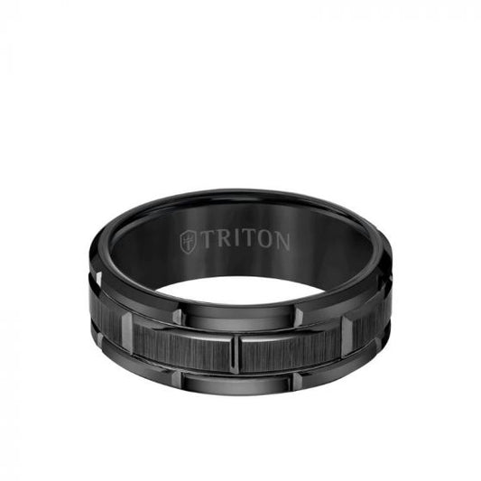 Triton 8MM Tungsten Carbide Ring - Brick Pattern Center and Flat Edge