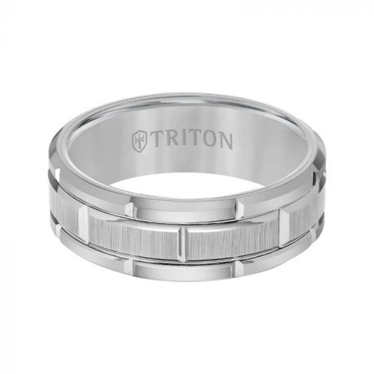 Triton Flat Edge Brick Pattern Center Wedding Band