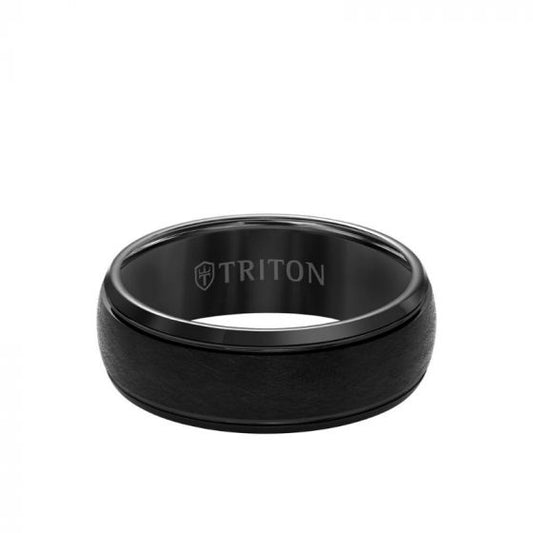 Triton 8MM Tungsten Carbide Ring - Domed Wire Brush Center and Flat Edge