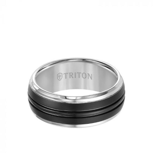 Triton Bevel Edge Black Brush Center Wedding Band