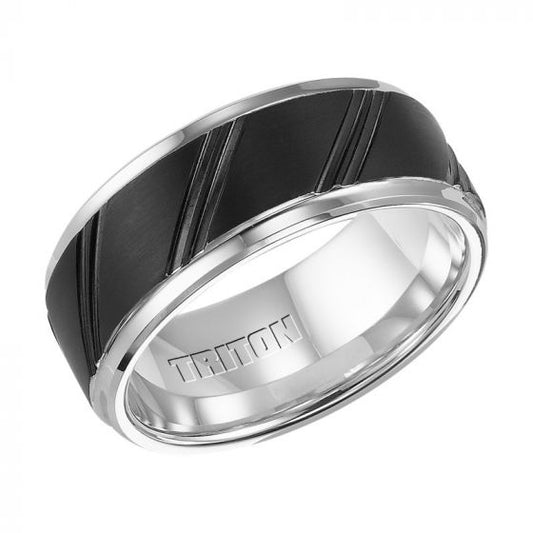 Triton Bevel Edge Diagonal Cut Center Wedding Band