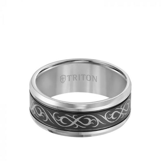 Triton Round Edge Laser Cut Center Wedding Band