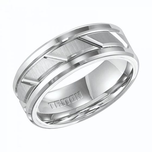 Triton Step Edge Diagonal Cut Center Wedding Band