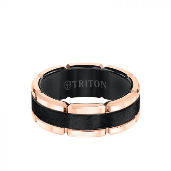 Triton 8MM Tungsten Carbide Ring - Flat Brushed Center and Link Edge