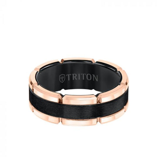 Triton 8MM Tungsten Carbide Ring - Flat Brushed Center and Link Edge