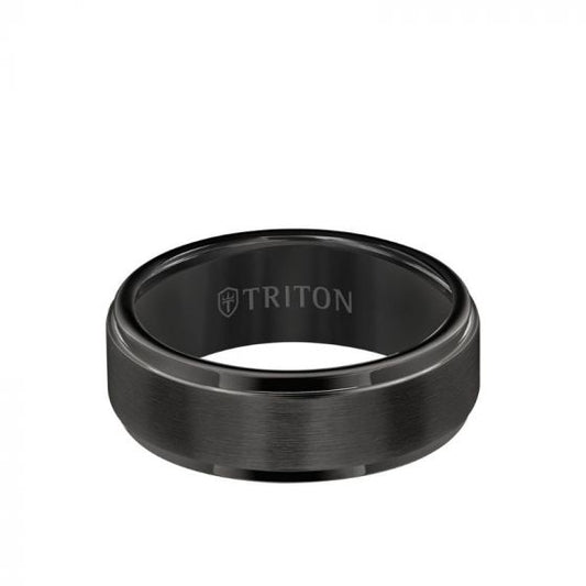 Triton 8MM Tungsten Carbide Ring - Satin Center and Step Edge