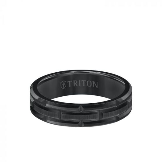 Triton 6MM Tungsten Carbide Ring - Brick Pattern Center and Bevel Edge