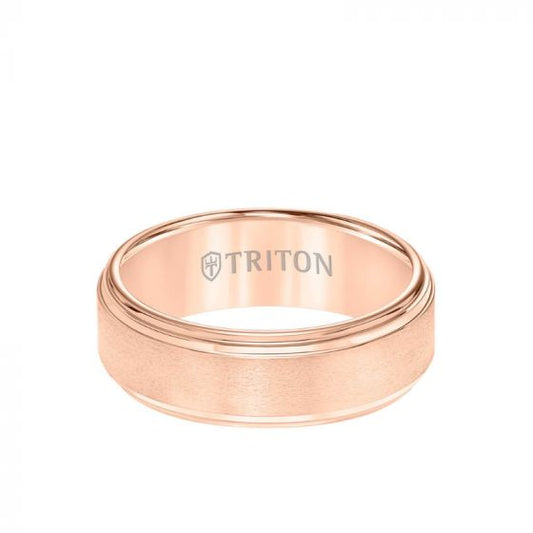 Triton 8MM Tungsten Carbide Ring - Satin Center and Double Step Edge