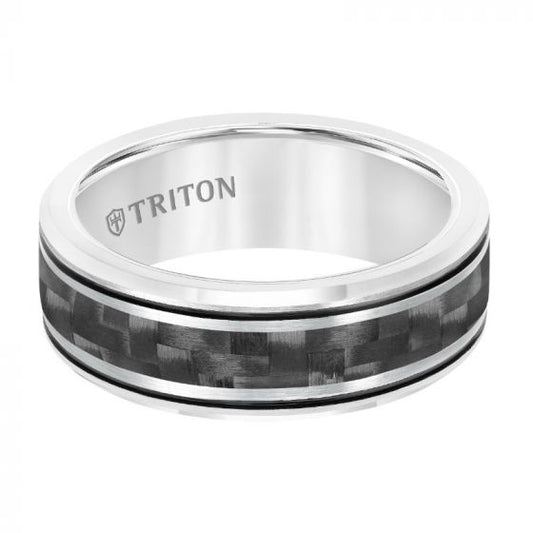 Triton Bevel Edge Black Carbon Fiber Center Wedding Band
