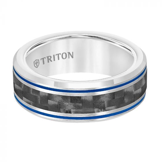 Triton Bevel Edge Black Carbon Fiber Center Wedding Band