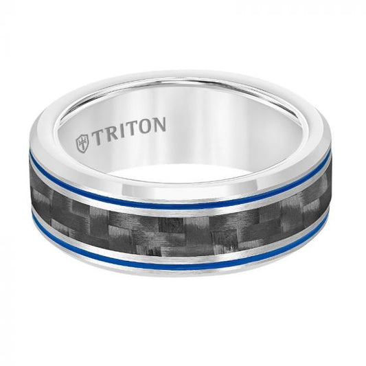 Triton Bevel Edge Black Carbon Fiber Center Wedding Band