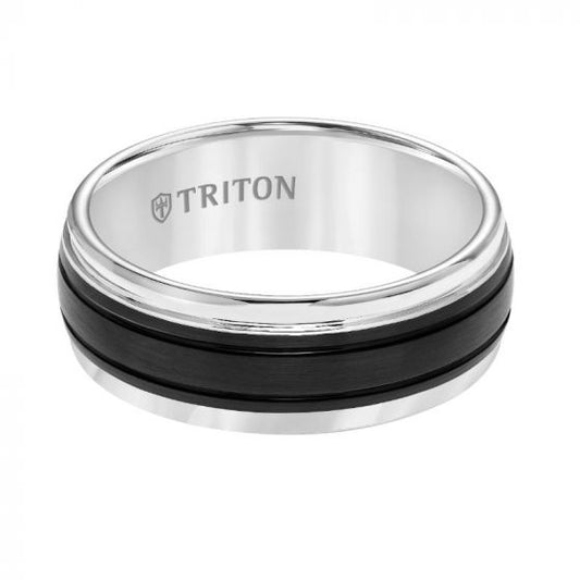 Triton Bevel Edge Ribbed Red Center Stripe Wedding Band