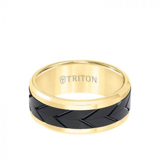 Triton 8MM Tungsten Carbide Ring - Black Tire Tread Center and Bevel Edge