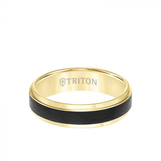 Triton 6MM Tungsten Carbide Ring - Black Crystalline Center and Bevel Edge