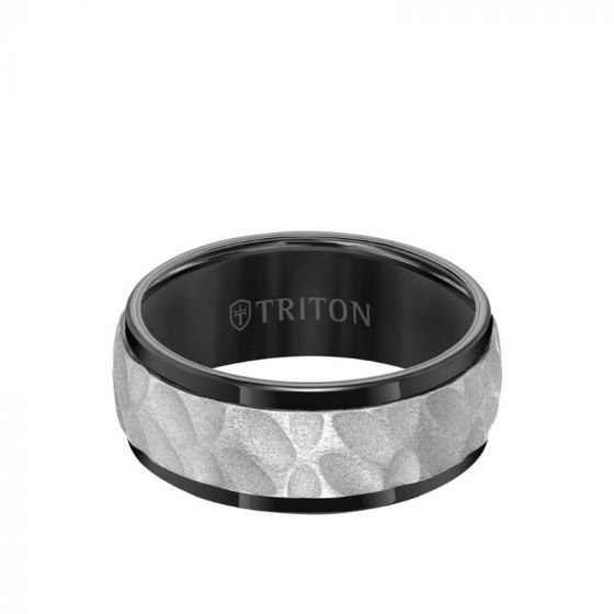 Triton Bevel Edge Sandblasted Center Wedding Band