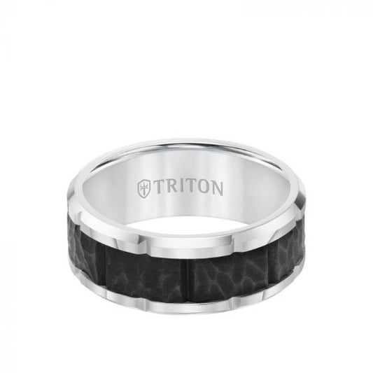 Triton Bevel Edge Black Sandblasted Center Wedding Band