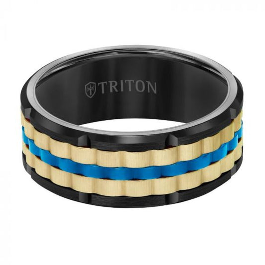 Triton Flat Edge Baskerweave Contemporary Wedding Band