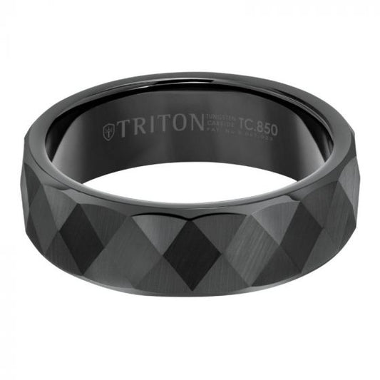 Triton Flat Edge Faceted Diamond Center Wedding Band