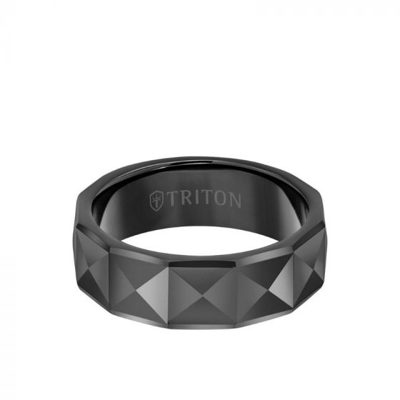 Triton 7MM Tungsten Carbide Ring - Faceted Pyramid Center and Round Edge