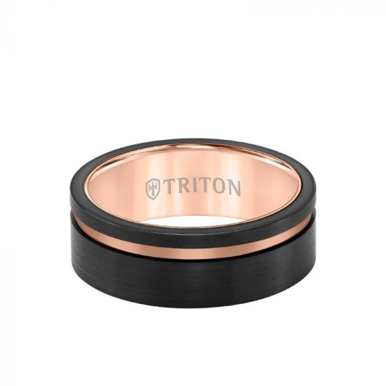 Triton 8MM Tungsten Carbide Ring - Satin Finish and Asymmetrical Channel