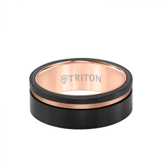 Triton 8MM Tungsten Carbide Ring - Satin Finish and Asymmetrical Channel