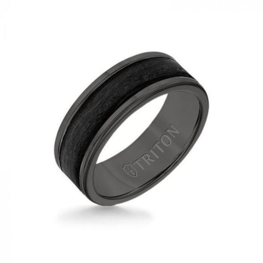 Triton 8MM Black Tungsten Carbide Ring - Forged Carbon Fiber Insert with Round Edge