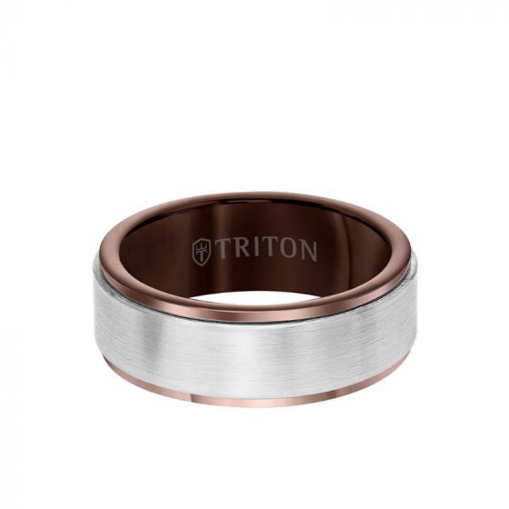 Triton 8MM Tungsten Carbide Ring - Satin Finish Center and Step Edge