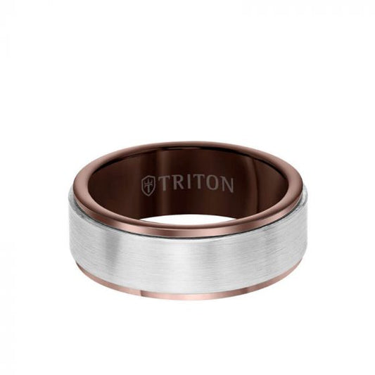 Triton 8MM Tungsten Carbide Ring - Satin Finish Center and Step Edge