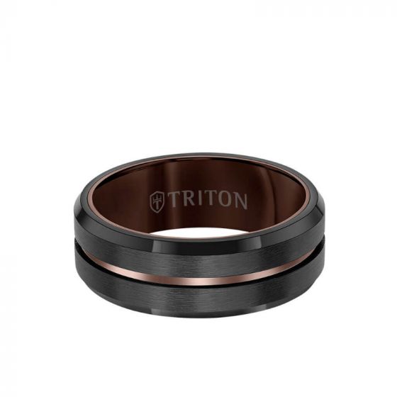 Triton 8MM Tungsten Carbide Ring - Satin Finish Center with Center Line