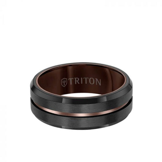 Triton 8MM Tungsten Carbide Ring - Satin Finish Center with Center Line