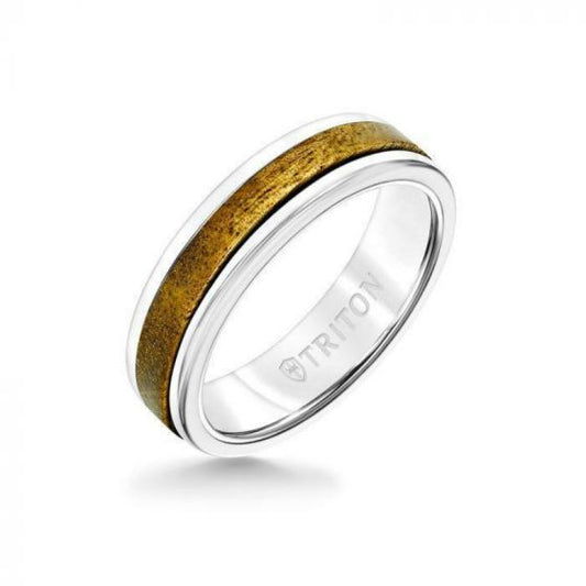 Triton 6MM White Tungsten Carbide Ring - Wood Insert with Round Edge