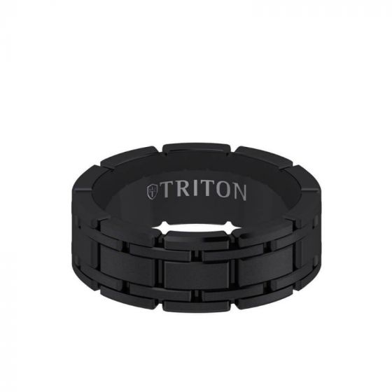 Triton 7MM Tungsten Carbide Gunmetal Grey Ring - Stitch Design
