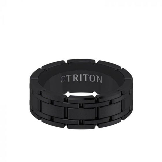 Triton 7MM Tungsten Carbide Gunmetal Grey Ring - Stitch Design