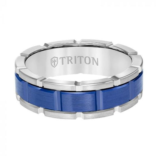 Triton Flat Edge Ceramic Insert Contemporary Wedding Band