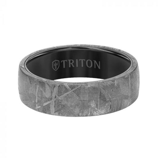Triton Flat Edge Meteorite Top Contemporary Wedding Band