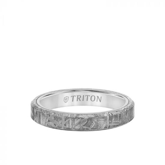 Triton 4MM Tungsten Carbide Ring - Meteorite Flat Profile with Bevel Edge