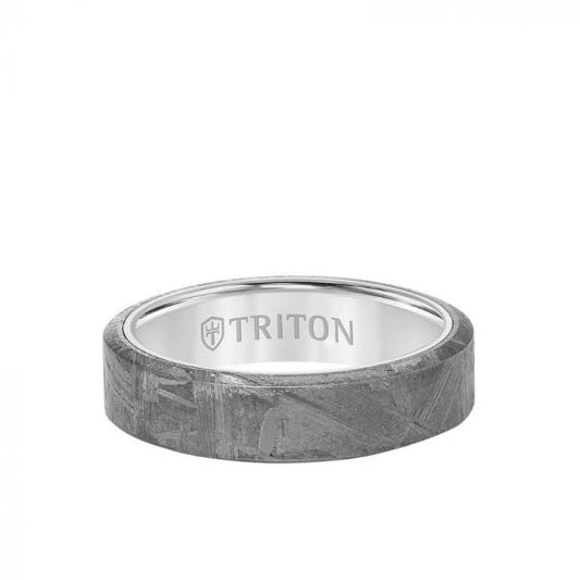 Triton 6MM Tungsten Carbide Ring - Meteorite Flat Profile and Bevel Edge