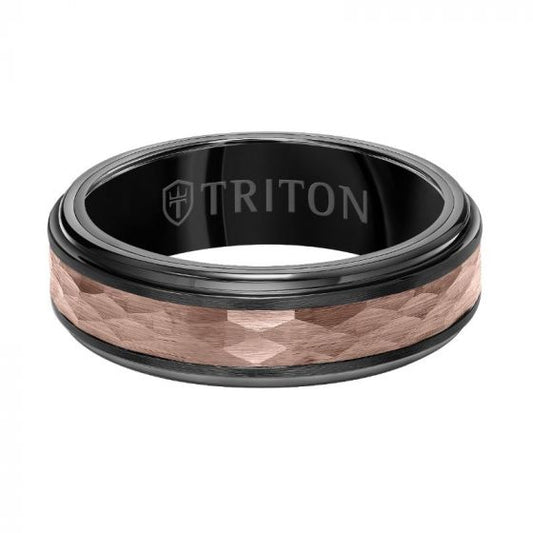 Triton Hammered Finish Flat Edge Wedding Band