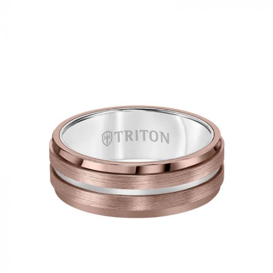 Triton 8MM Espresso Tungsten Carbide Ring - Satin Finish with Center Line