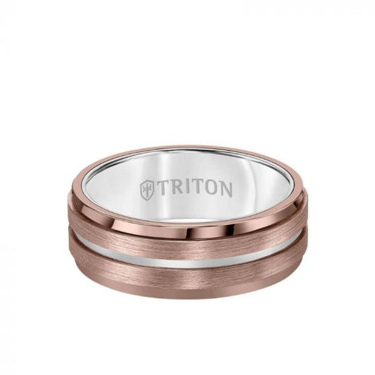 Triton 8MM Espresso Tungsten Carbide Ring - Satin Finish with Center Line