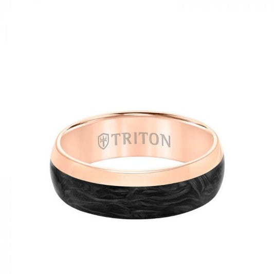 Triton 7MM 14K Gold Ring +Forged Carbon - Dome Profile with Asymmetrical Channel