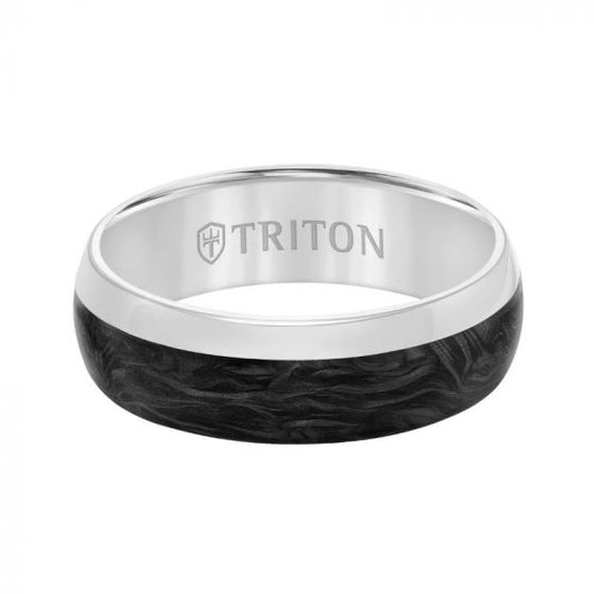 Triton Flat Edge Forged Carbon Contemporary Wedding Band
