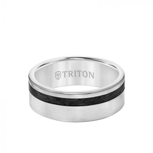 Triton 8MM Titanium & Forged Carbon Ring - Flat Profile with Asymmetrical Channel