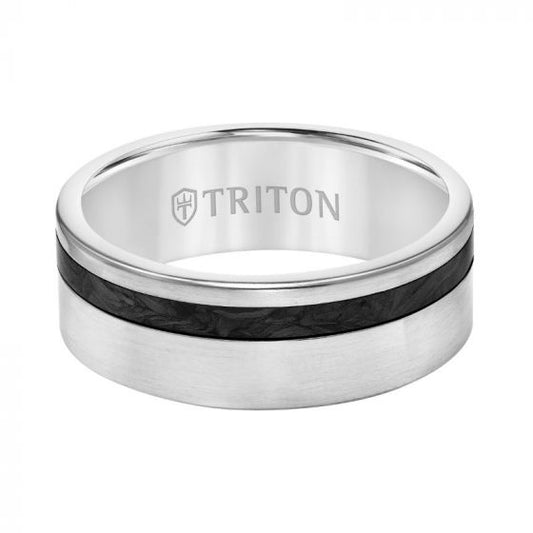 Triton Flat Edge Forged Carbon Contemporary Wedding Band