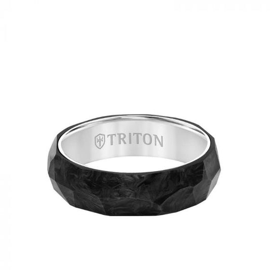 Triton 6.5MM Titanium & Forged Carbon Ring - Faceted Profile and Bevel Edge