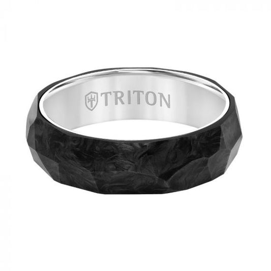 Triton Flat Edge Forged Carbon Contemporary Wedding Band