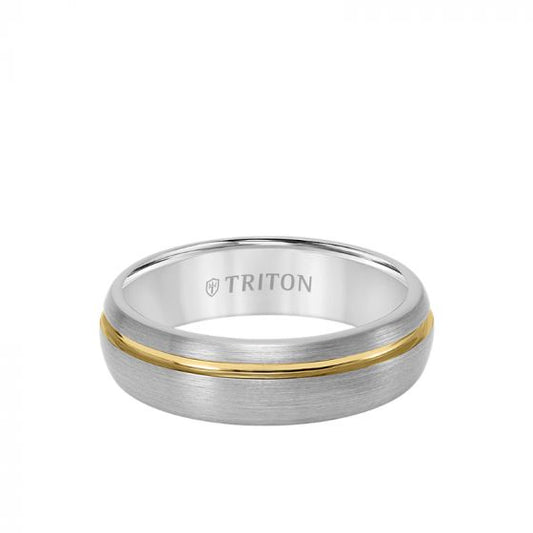 Triton 6.5MM Tungsten Carbide Ring with Two-Tone Asymmetrical Design and Brushed Finish