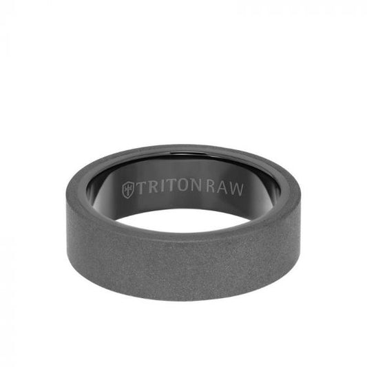 Triton 7MM Tungsten RAW Ring - Sandblasted With Inside Shine and Flat Edge
